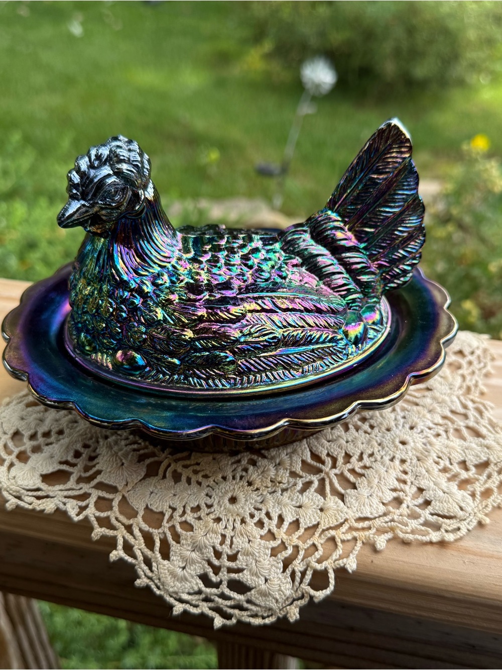 Mosser Georgia Blue Carnival Glass Hen on Nest Covered Dish perfect condition